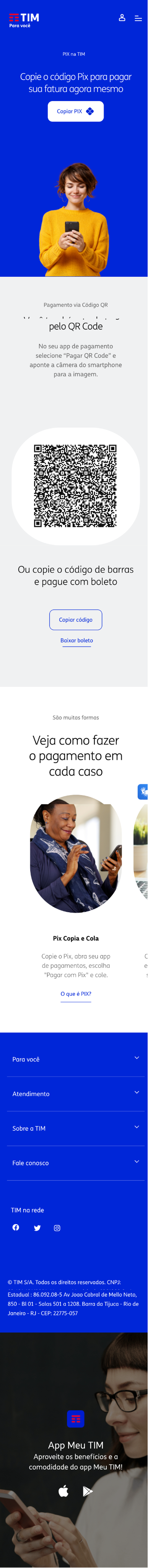 Página original: fundo azul, apenas botão Copiar PIX, sem contexto de fatura